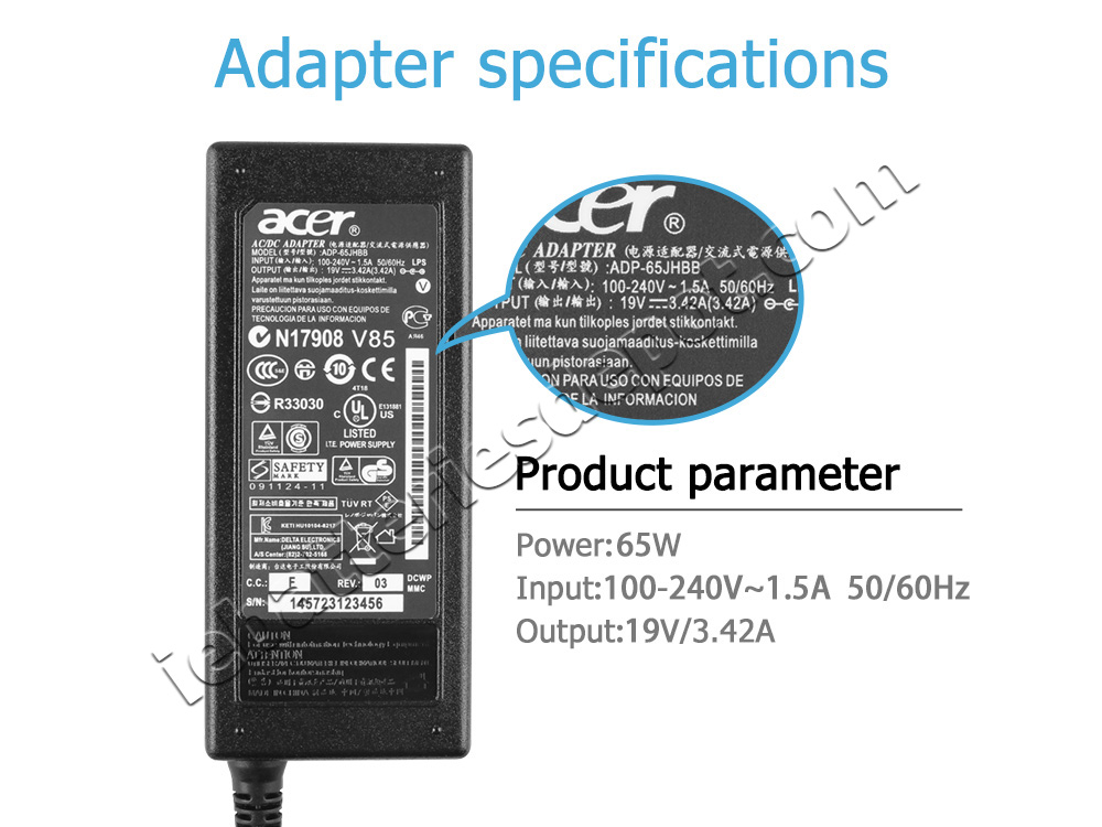 Original 65W Adapter Acer ADP-65VH B PA-1650-69 ADP-65DB + Cord