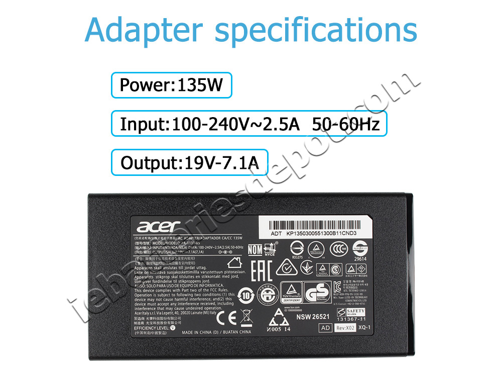 Original 135W Acer ADP-135NB B Power Adapter + Free Cable