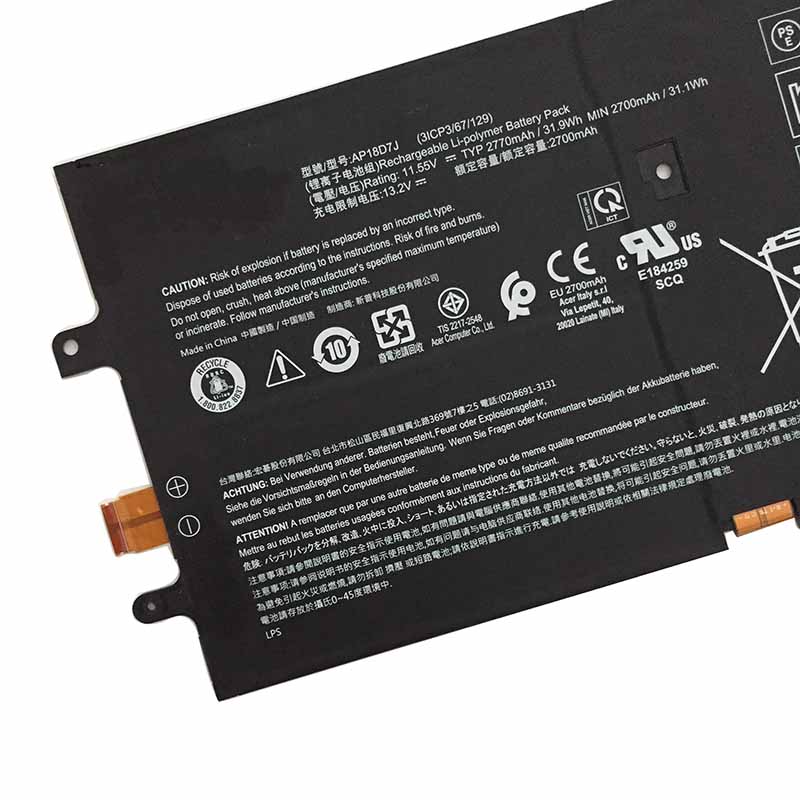 2770mAh 31.9Wh 3 Cell Acer AP18D7J Battery