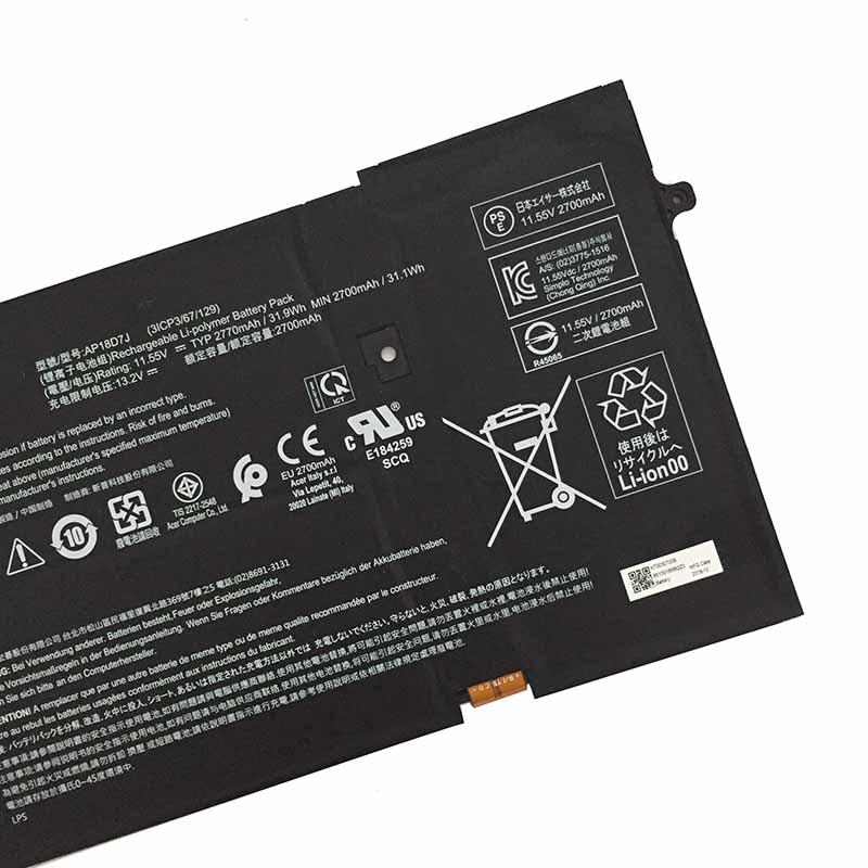 2770mAh 31.9Wh 3 Cell Acer AP18D7J Battery