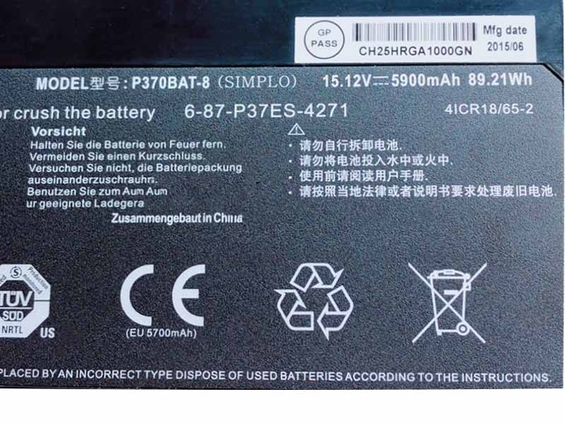 5900mAh 89.21Wh 8 Cell Battery Clevo P751ZM P370SM p370EM P375SM Battery