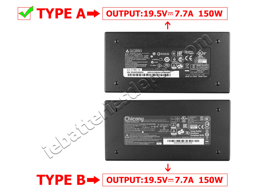 Original 150W Slim MSI WS60 6QI-087UK Adapter Charger + Power Cable