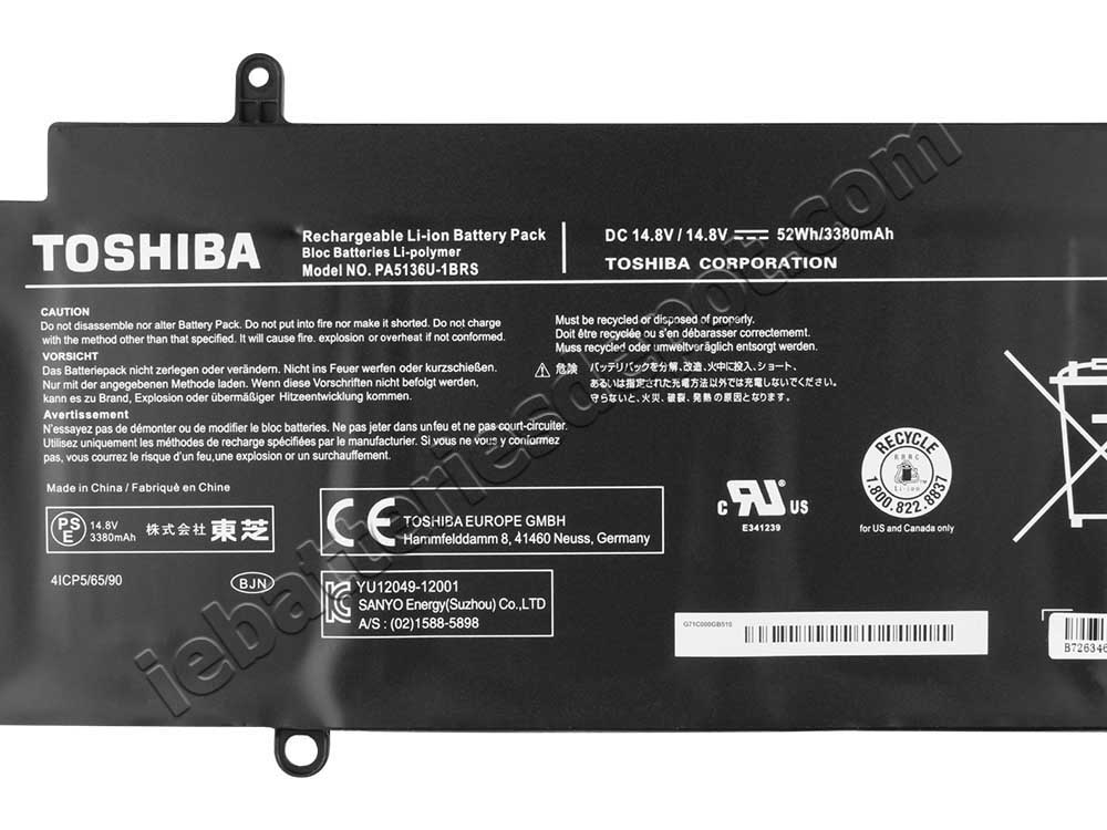 Original 4 Cell 52Whr Battery Toshiba Portege Z30-A Z30T-A Z30-A-136